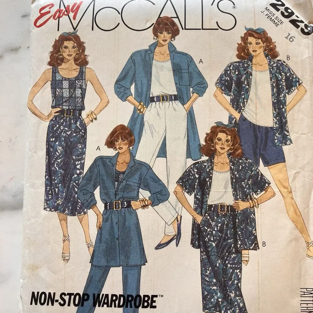 Vintage McCall’s Pattern 2929 Women’s Top Skirt Pants & Shorts Size 16 Uncut 80s